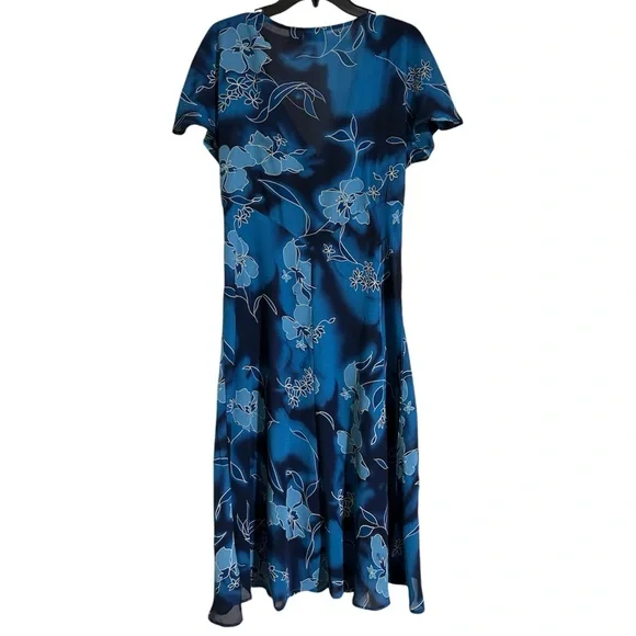 Millenium Blue Floral Maxi Dress Tie Dye V-Neck Y2K 90s Chiffon Sz L - Picture 2 of 6